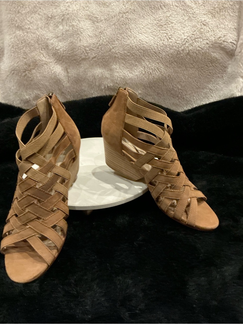 Eileen Fisher Tan Woven Suede Wedge Sandals Size 6